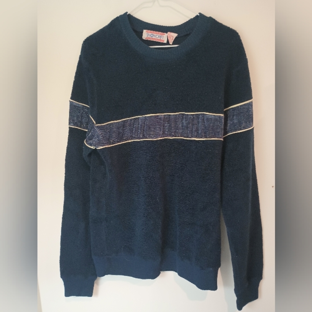 Vintage 1980s Snowdrift Men’s XL Acrylic Striped Crewneck Sweater Zayre Macau